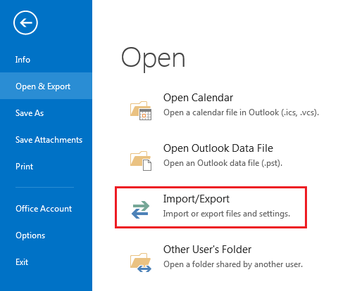 outlook import-export